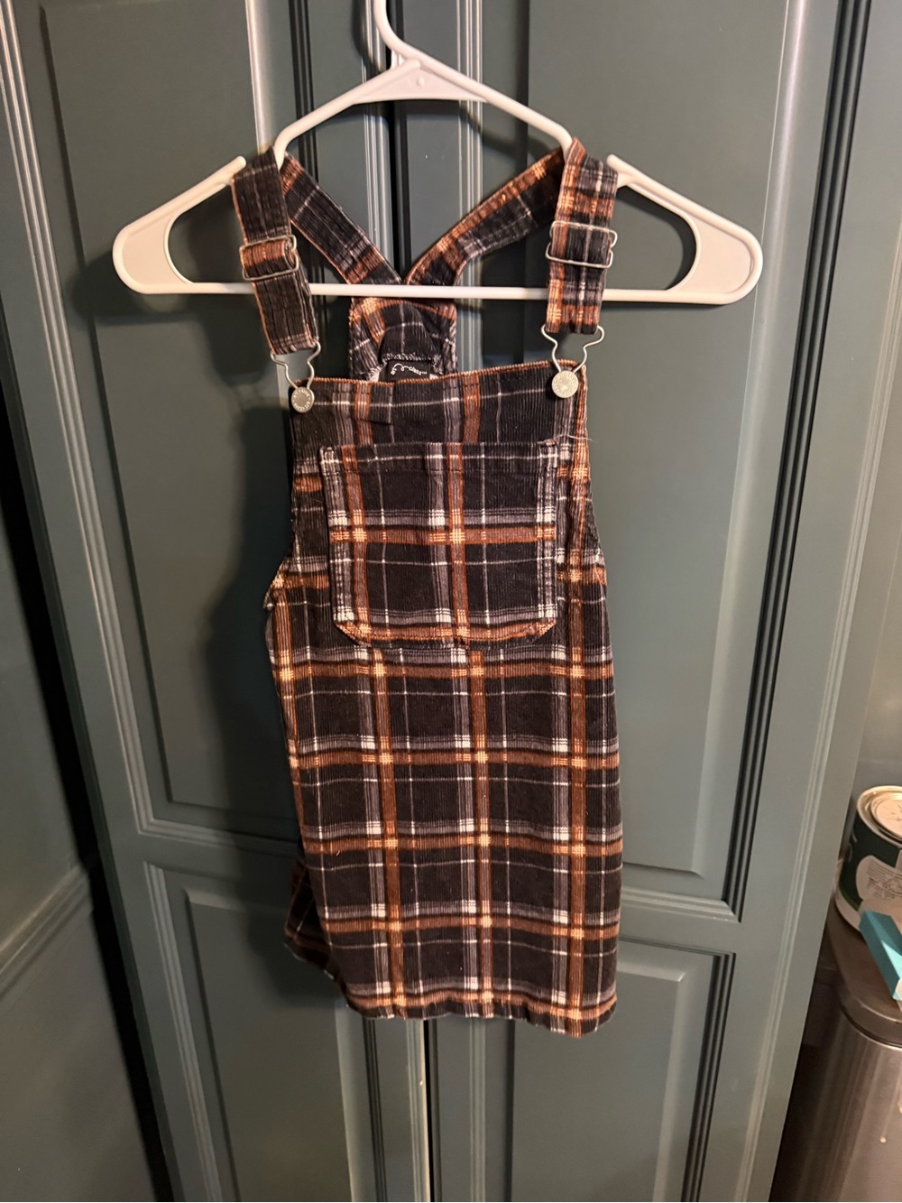 Plaid jumper with tan and black courdoroy 7/8 y